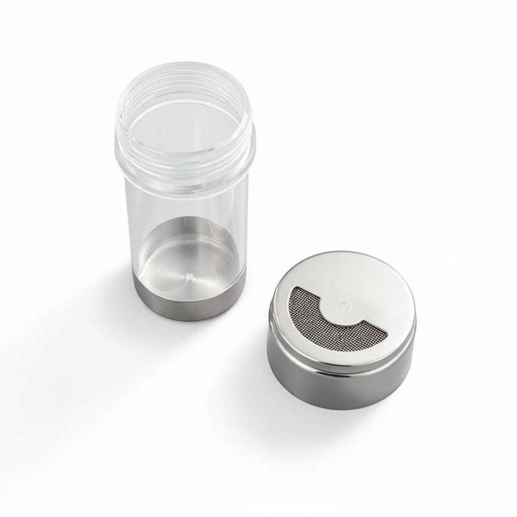 2 pack Mesh Shaker or Salt Shaker, Stainless Steel Salt Dispenser, Clear Acrylic Seasoning Fine Mesh Shaker with Rotating Cover, 4.23 Ounces (120 Milliliter)