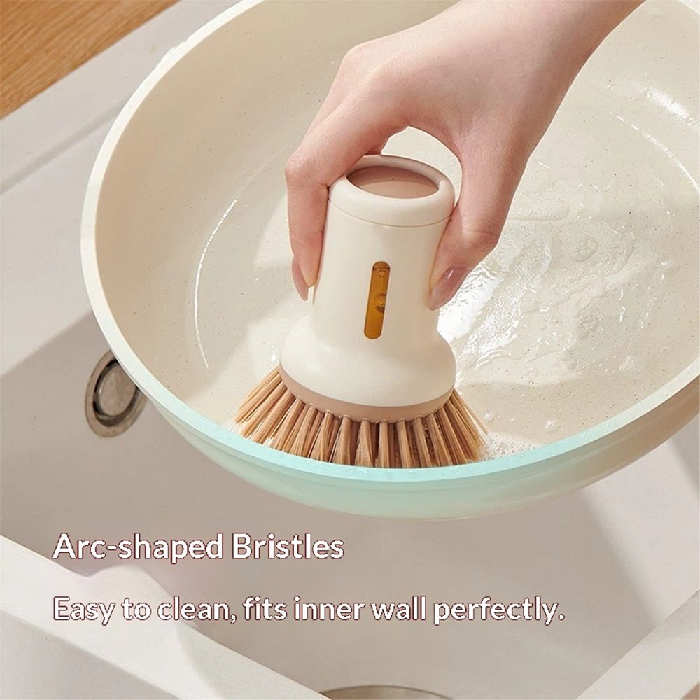 2 pack Dish Brush Set with Soap Dispensing Palm Brush Dish Scrub Brush with Soap Dispenser Palm Dish Brush Kitchen Cleaning Brush with Ergonomic Long Handle for Cleaning Sink, Pot, Pan, Cream Yellow