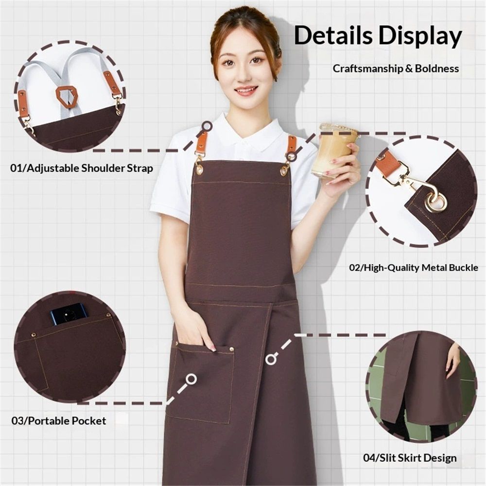 Apron Split Leg,Cross Back Chef Apron with Pockets,Painting Apron with Adjustable Straps for Cooking,Baking,BBQ,Ceramic,Gardening(dark brown)