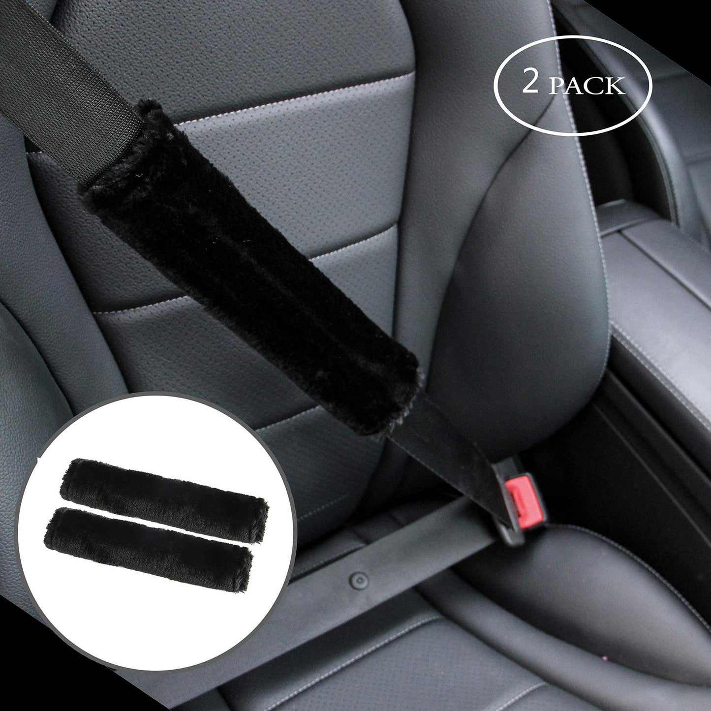 2 pcs soft artificial fur universal fit seat belt covers, car and aircraft seat belt shoulder pads, camera backpack shoulder pads (black)