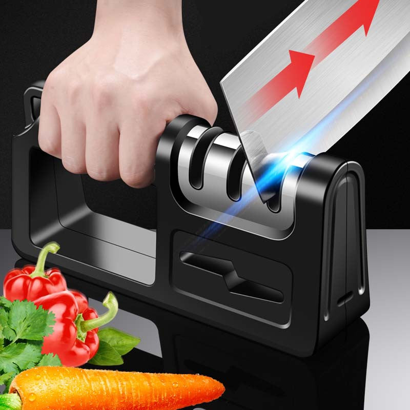 1 pc Kitchen diamond manual knife sharpener, household quick knife sharpener, fruit knife, kitchen knife, bone knife, scissors (black)