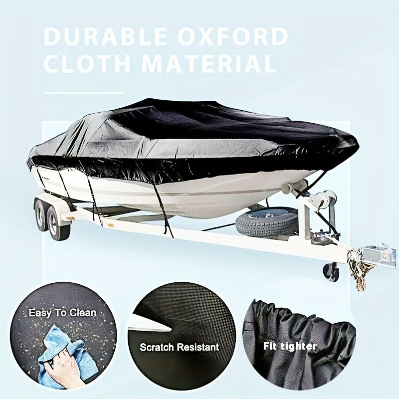 Trailerable Boat Cover – 600DHeavy Duty Waterproof Tarp with Storage Bag, Designed for V-Hull, Fish & Ski, Runabout, Bass & Fishing Boats,16-18FTBlack