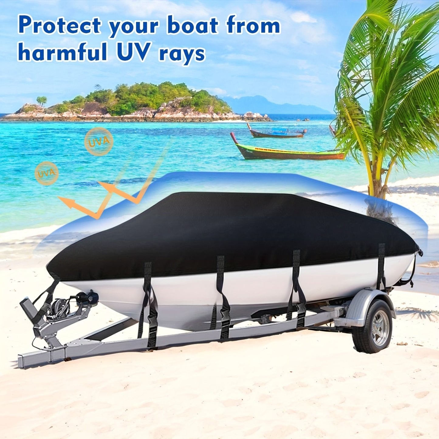 Trailerable Boat Cover – 600DHeavy Duty Waterproof Tarp with Storage Bag, Designed for V-Hull, Fish & Ski, Runabout, Bass & Fishing Boats,20-22FTSilver