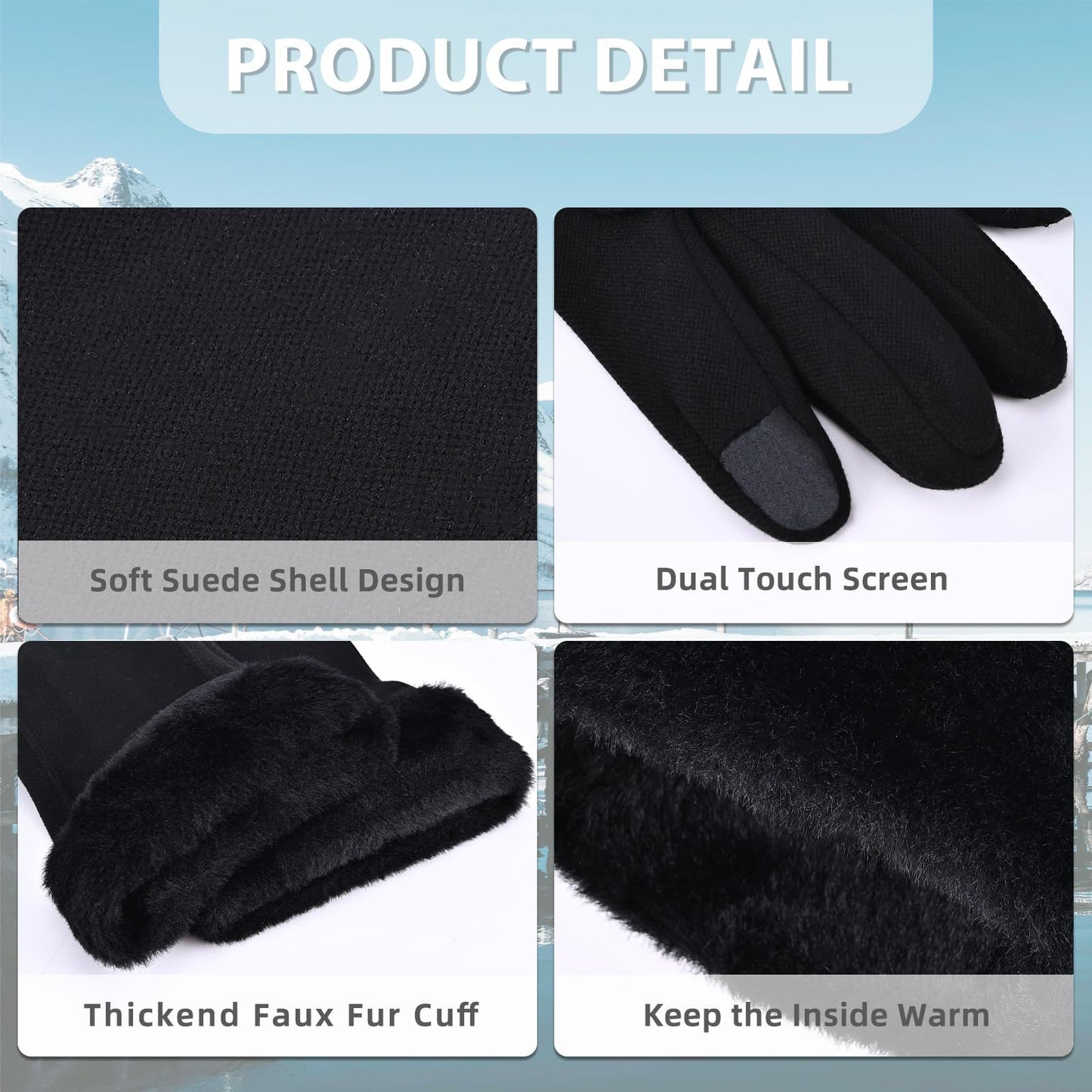 Gloves for Women Girl, Winter Touch Screen, Comfortable and Warm Double-Sided Velvet Lining Thickened Warm Glove,Black