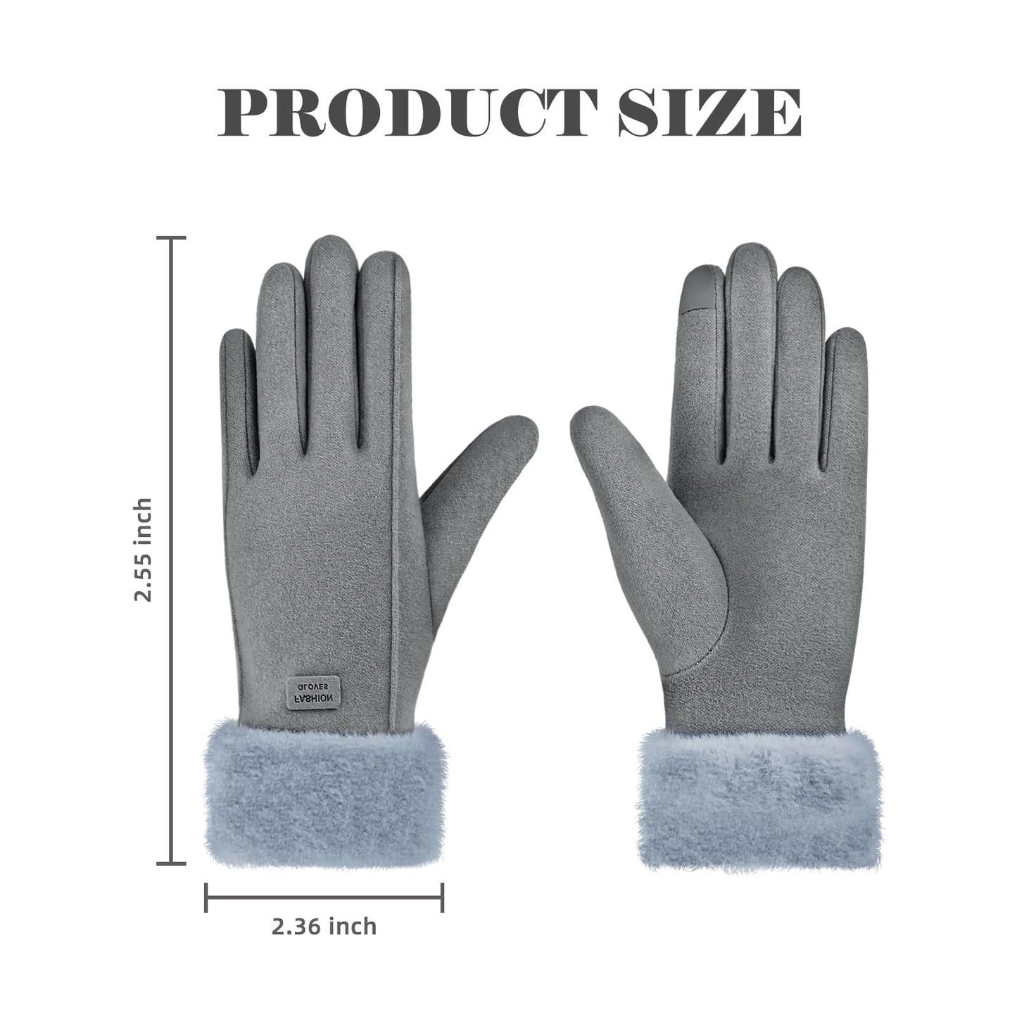 Gloves for Women Girl, Winter Touch Screen, Comfortable and Warm Double-Sided Velvet Lining Thickened Warm Glove,Grey