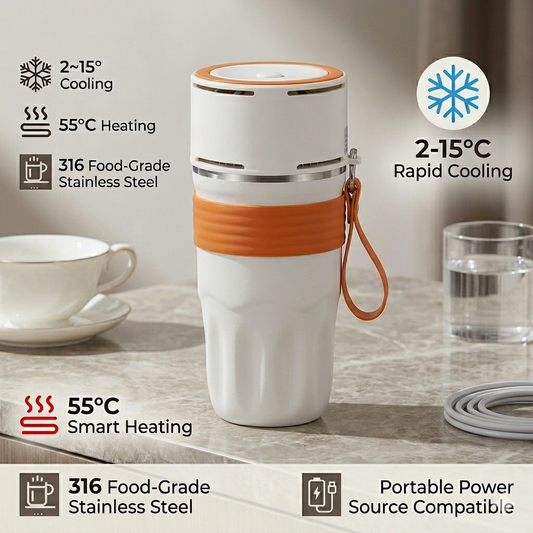 USB Heated & Cooling Smart Cup, Fast Cooling 0–10°C & Heating Up to 50°C, Portable Thermostatic Cold & Hot Cup, Car Office Travel Use, USB Powered Beverage Cooler & Warmer, Works with Power Bank & Car Charger,Orange