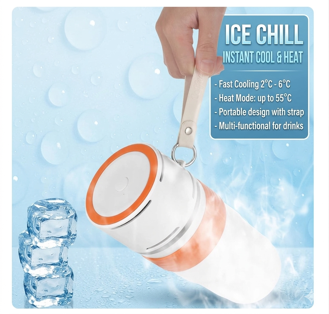USB Heated & Cooling Smart Cup, Fast Cooling 0–10°C & Heating Up to 50°C, Portable Thermostatic Cold & Hot Cup, Car Office Travel Use, USB Powered Beverage Cooler & Warmer, Works with Power Bank & Car Charger,Orange