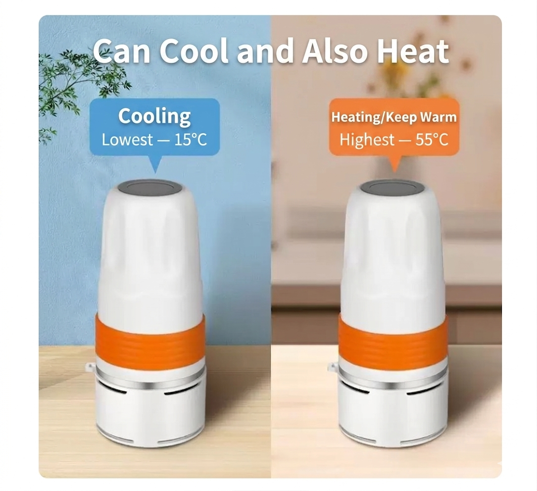 USB Heated & Cooling Smart Cup, Fast Cooling 0–10°C & Heating Up to 50°C, Portable Thermostatic Cold & Hot Cup, Car Office Travel Use, USB Powered Beverage Cooler & Warmer, Works with Power Bank & Car Charger,Orange