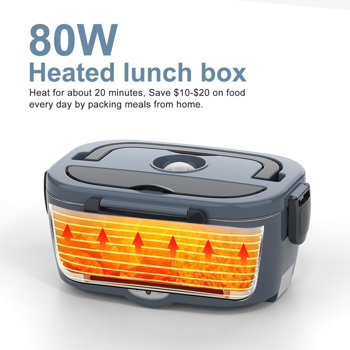 Electric Heated Lunch Box for Men/Women Home 80W Portable Food Warmer with 110V-250V Stainless Steel Leakproof Container for Work Travel Jobsite Camping Christmas White Elephant Gifts
