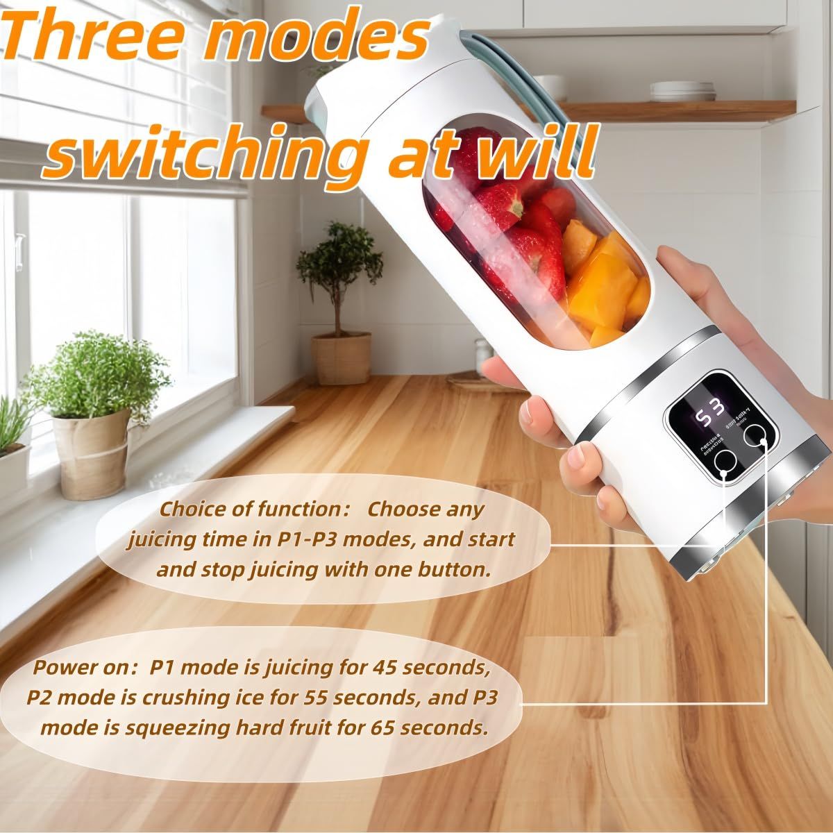 Digital Display Juicer-Smart LED Display, Diet-Friendly Portable Multimode Blender Personal Electric USB 500ML Portable juicer Shakes and Smoothies Blender Small Blenders Mixing,White