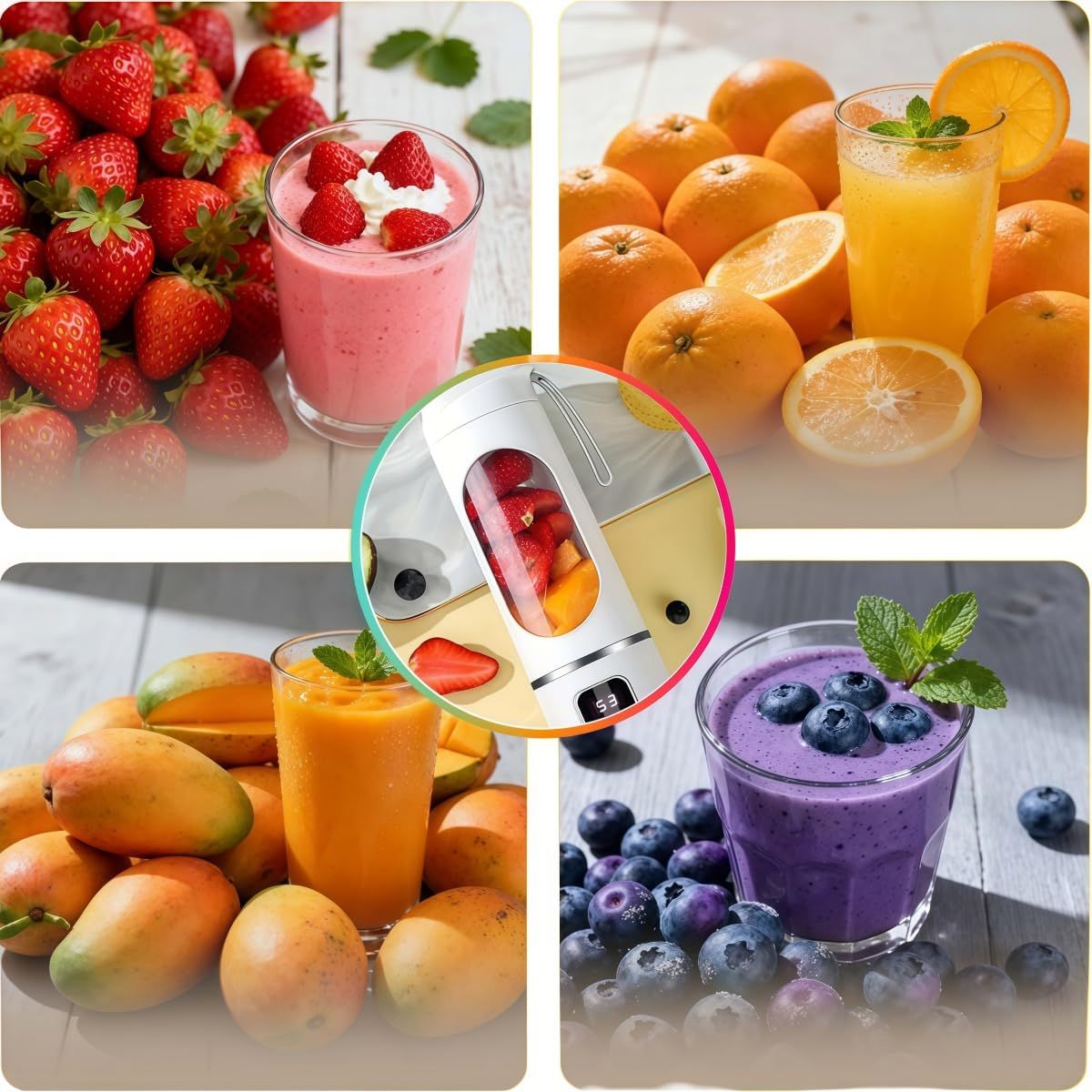 Digital Display Juicer-Smart LED Display, Diet-Friendly Portable Multimode Blender Personal Electric USB 500ML Portable juicer Shakes and Smoothies Blender Small Blenders Mixing,Purple