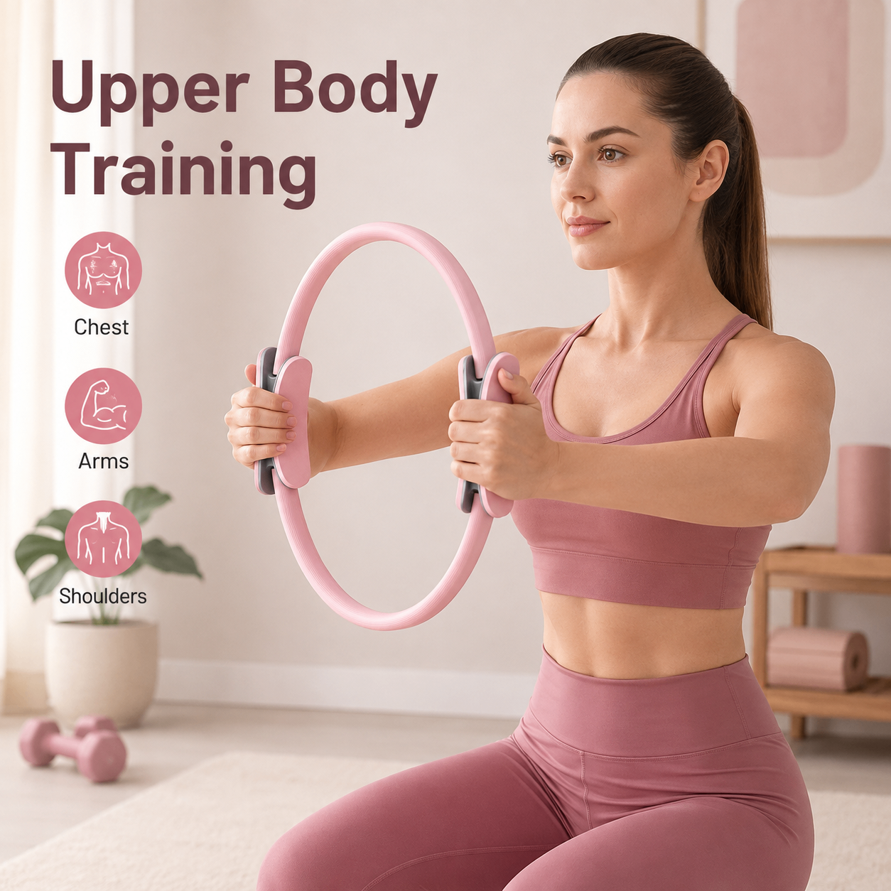 Pilates Ring Fitness Circle 14.96", Yoga Magic Circle with Dual Padded Handles for Mat & Reformer Workouts, Resistance Exercise Ring for Arms, Legs & Core Toning, Pink