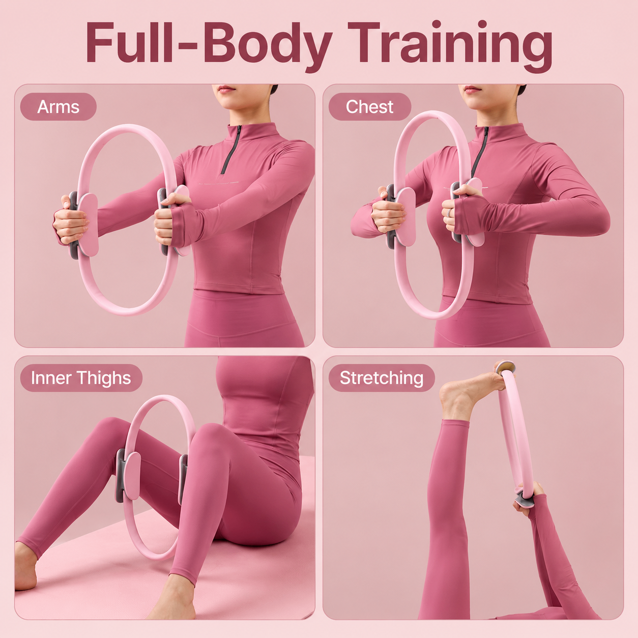 Pilates Ring Fitness Circle 14.96", Yoga Magic Circle with Dual Padded Handles for Mat & Reformer Workouts, Resistance Exercise Ring for Arms, Legs & Core Toning, Pink