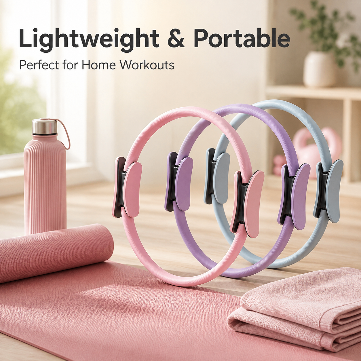 Pilates Ring Fitness Circle 14.96", Yoga Magic Circle with Dual Padded Handles for Mat & Reformer Workouts, Resistance Exercise Ring for Arms, Legs & Core Toning, Gray