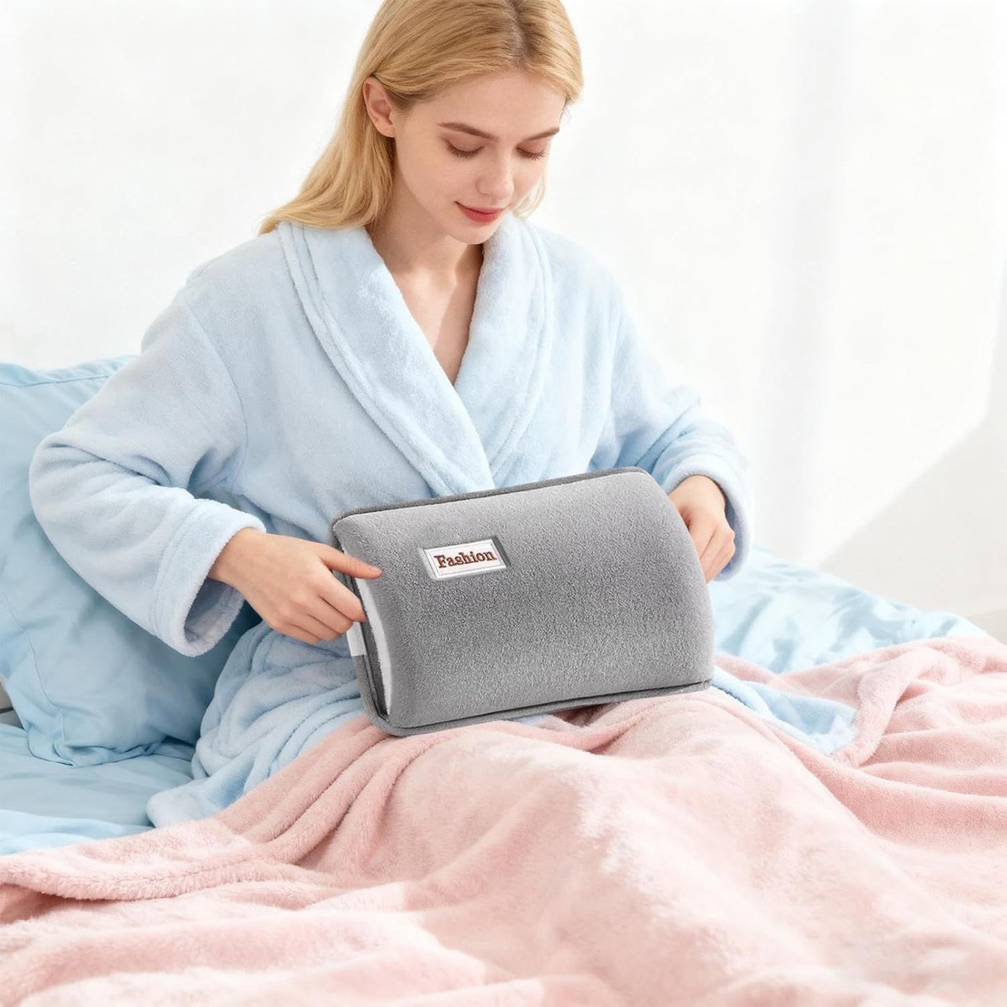 Hot Water Bottle with Rechargeable Plush Cover for Cramps Relief, Warm Heating Pad for Abdomen Back Foot, Soft Hand Warmer for Women Kids Home Office School Winter Reusable Heat Therapy Bag(grey)