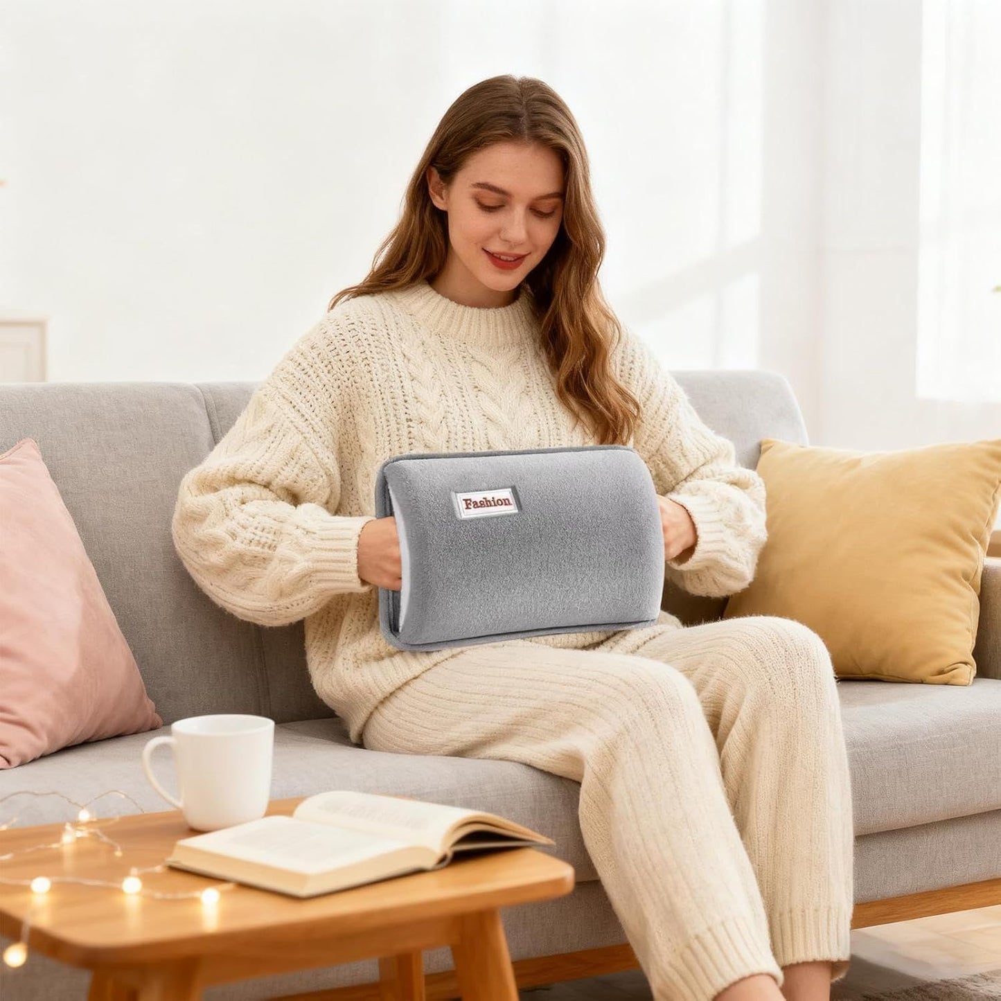 Hot Water Bottle with Rechargeable Plush Cover for Cramps Relief, Warm Heating Pad for Abdomen Back Foot, Soft Hand Warmer for Women Kids Home Office School Winter Reusable Heat Therapy Bag(coffee)