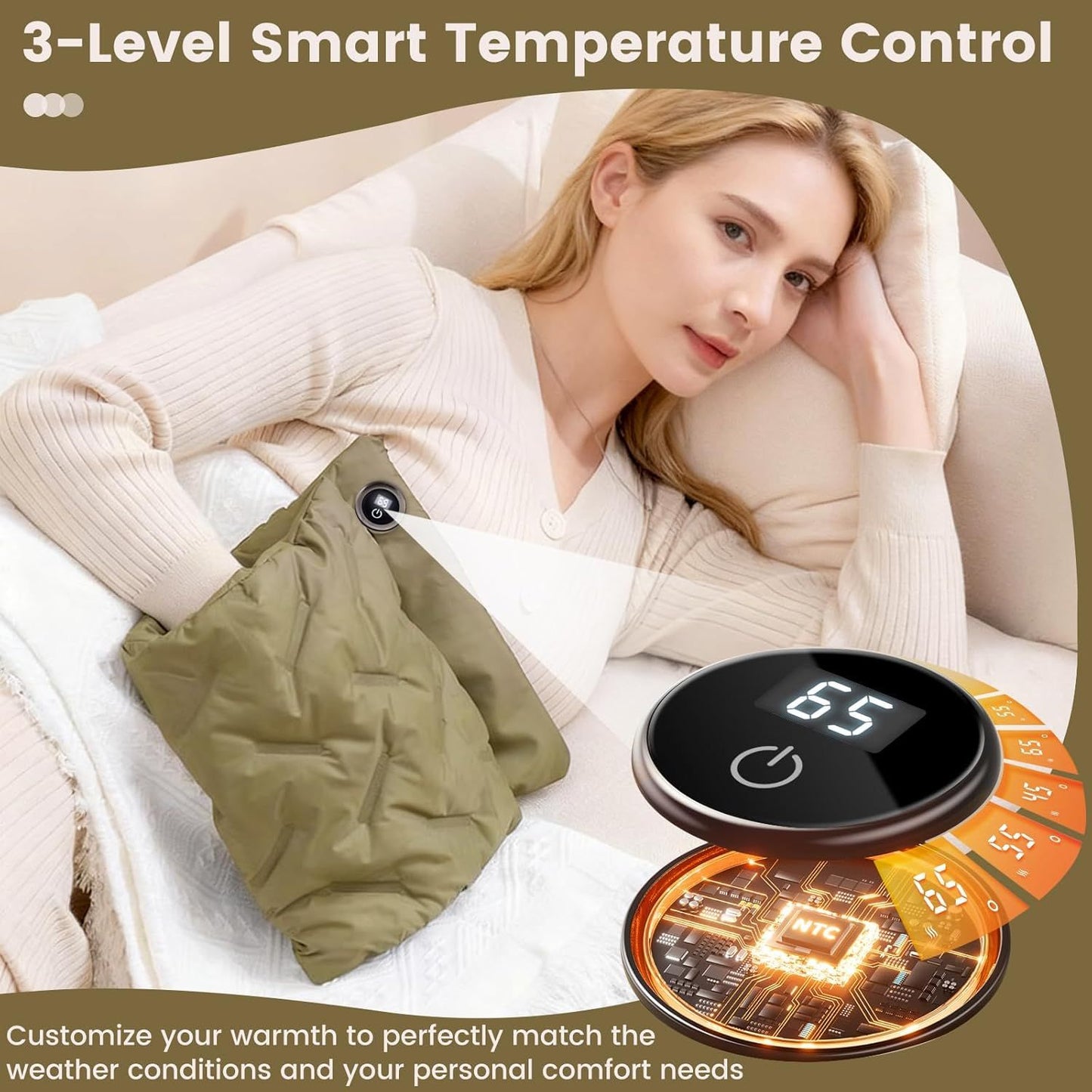 Rechargeable Hand Warmer Muff, USB Electric Heating Pad with Digital Display Temperature Control, 3 Heat Levels Portable Far Infrared Heated Cushion for Outdoor Winter Use Men Women(orange)