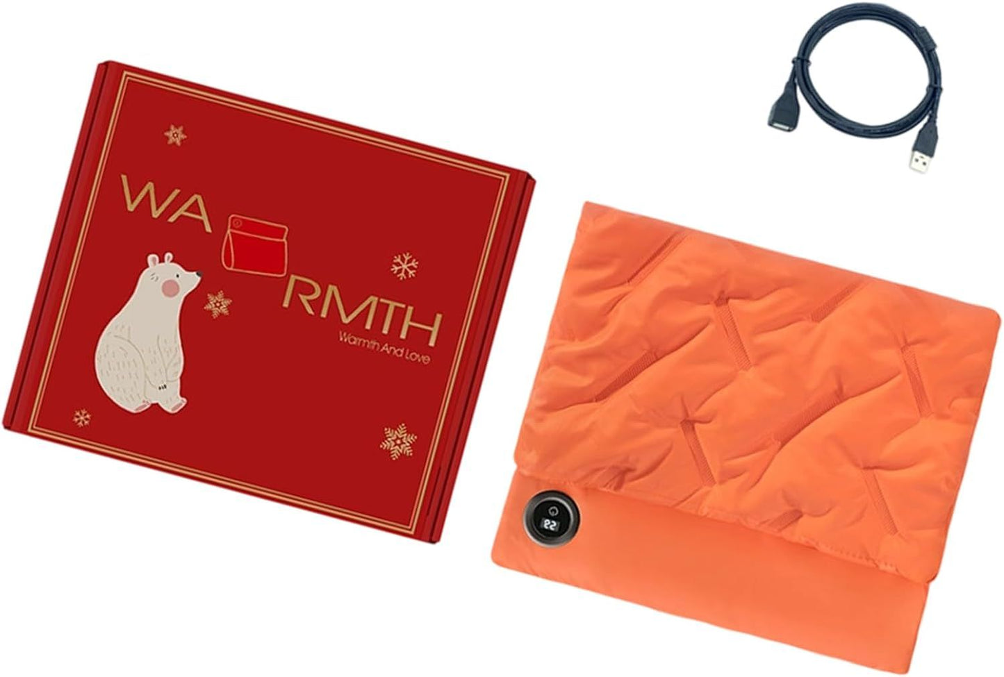 Rechargeable Hand Warmer Muff, USB Electric Heating Pad with Digital Display Temperature Control, 3 Heat Levels Portable Far Infrared Heated Cushion for Outdoor Winter Use Men Women(orange)