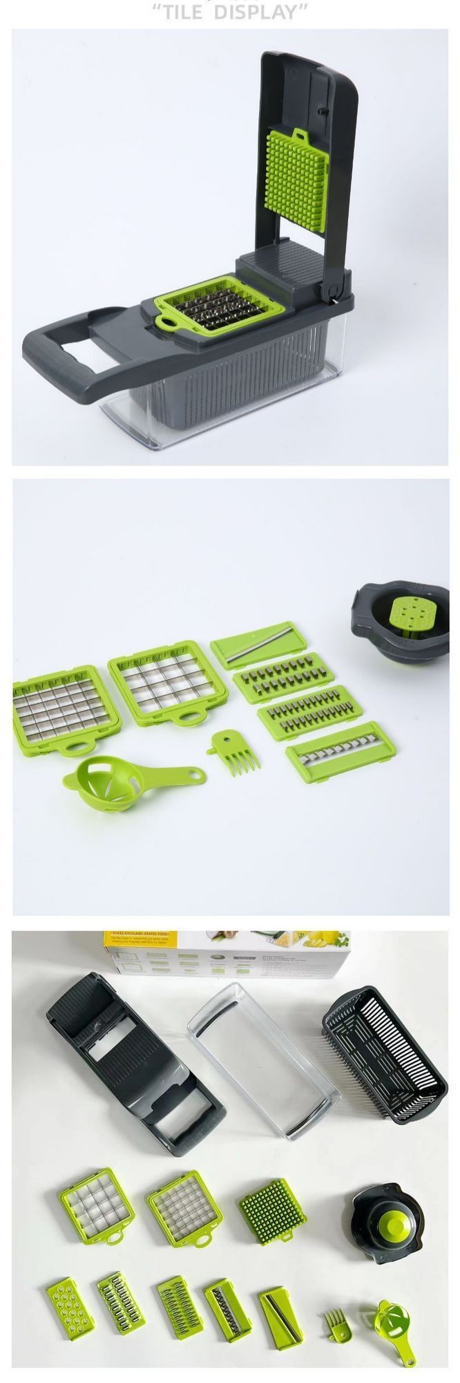 16-in-1 Vegetable Chopper (3 Blades+Spoon-shaped Tool)