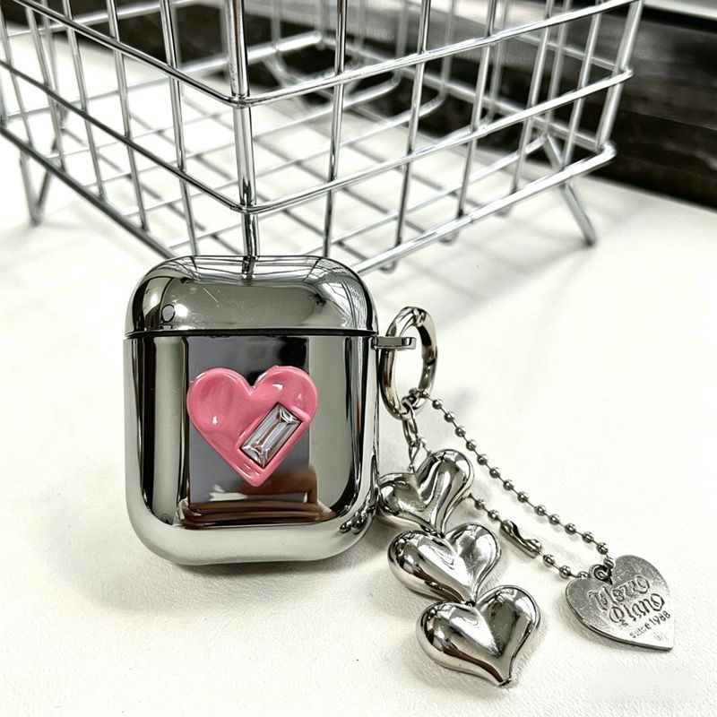 Black Framed Heart Plated Case + 3 Heart Pendants AirPods 2