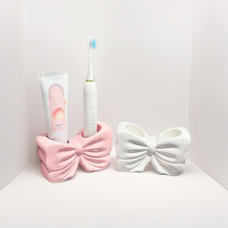Bowknot Double‑Slot Toothbrush Storage Holder - Pink