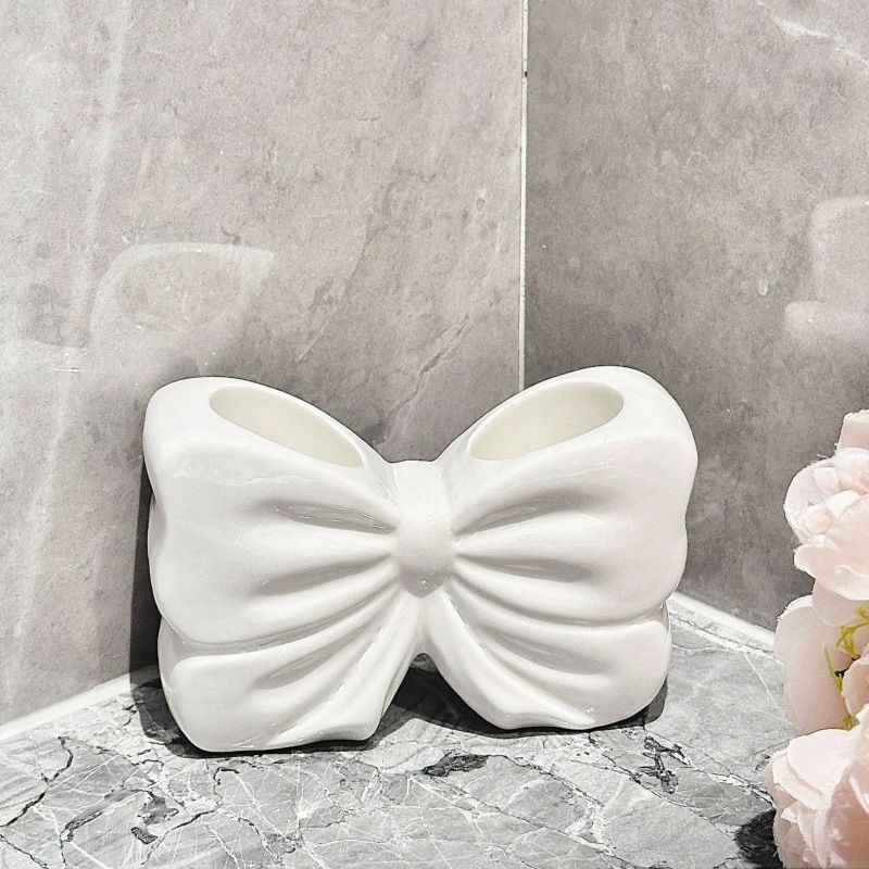 Bowknot Double‑Slot Toothbrush Storage Holder - white