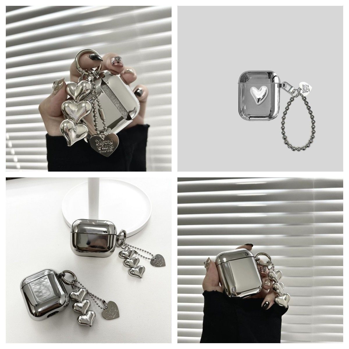 Electroplated solid color shell + 3 heart pendants AirPods Pro
