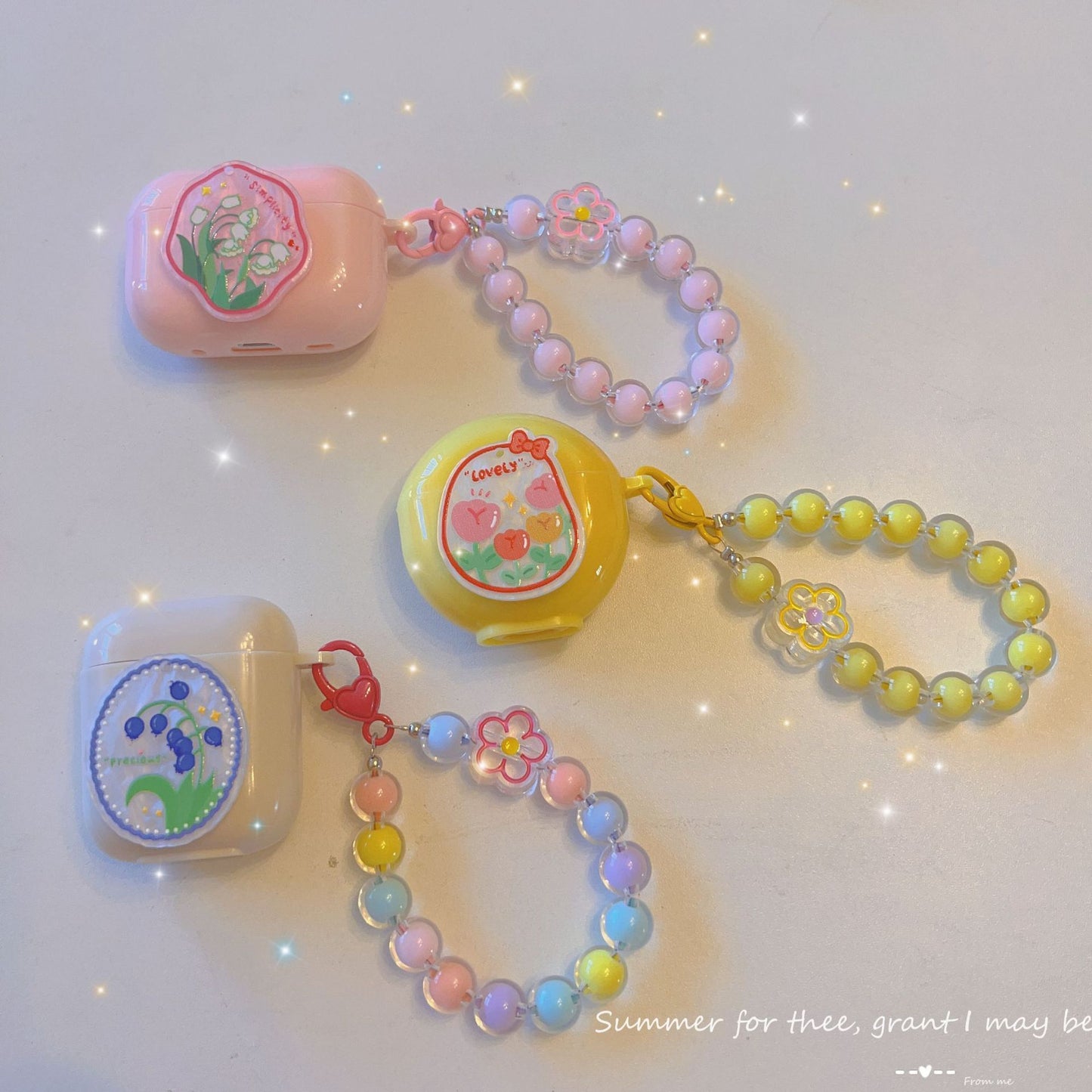 Floral Off-white AirPods 1/2 Case with Colorful Bracelet