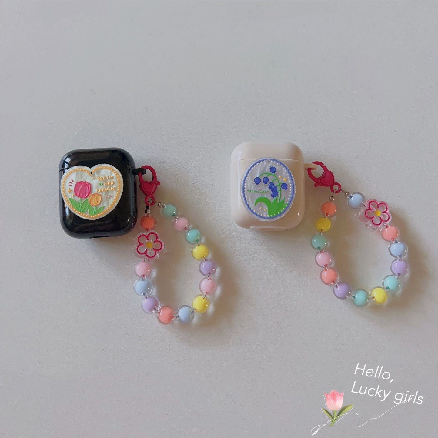 Floral patches + pink base shell + pink bracelet Apple AirPods 3