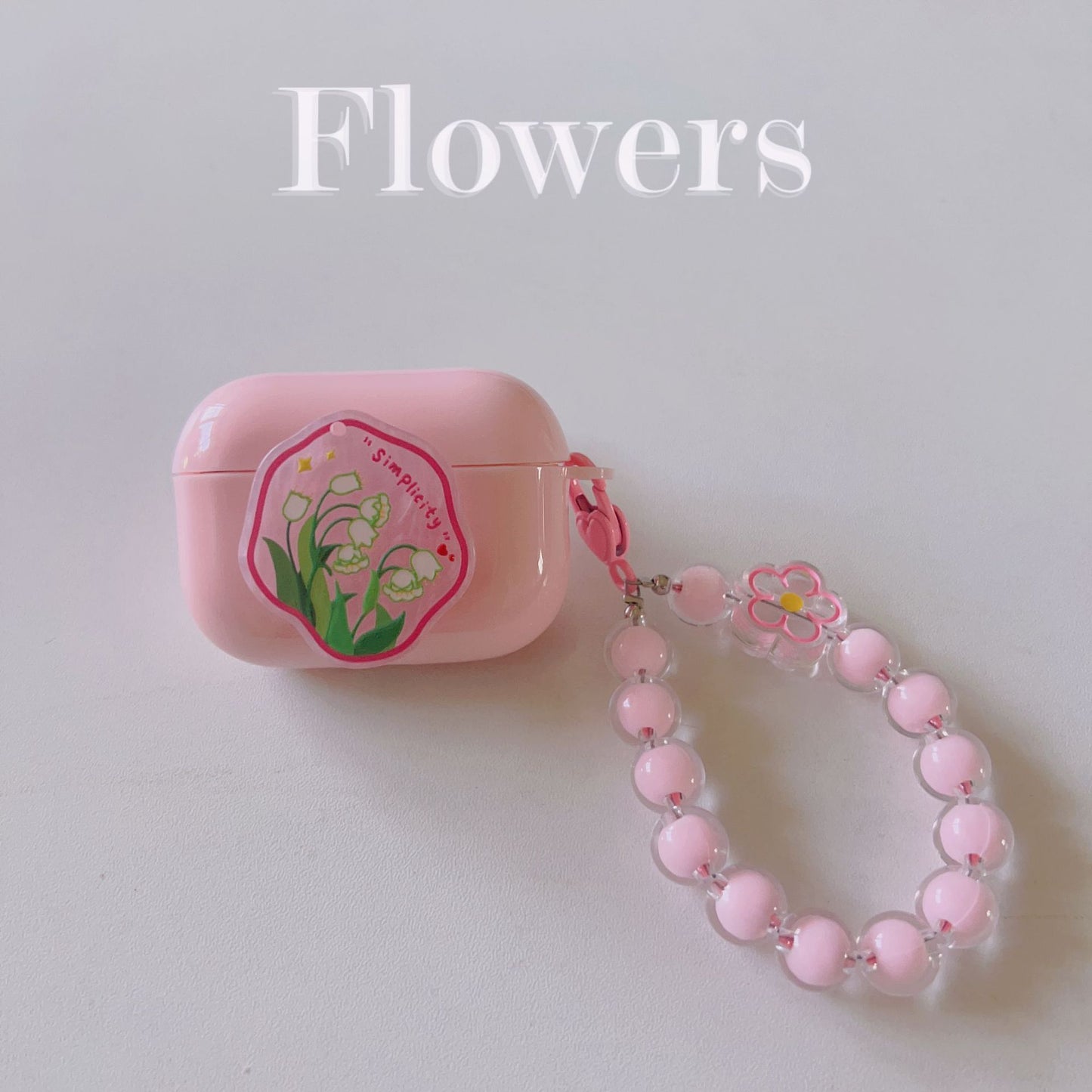 Floral patches + pink base shell + pink bracelet Apple AirPods Pro