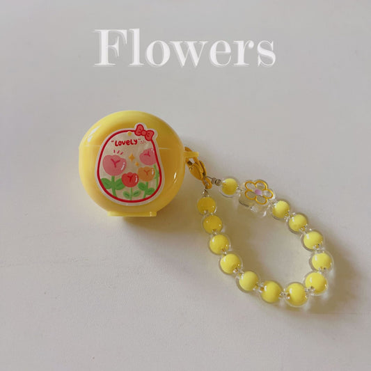 Floral patches + yellow base shell + yellow bracelet AirPods 1/2