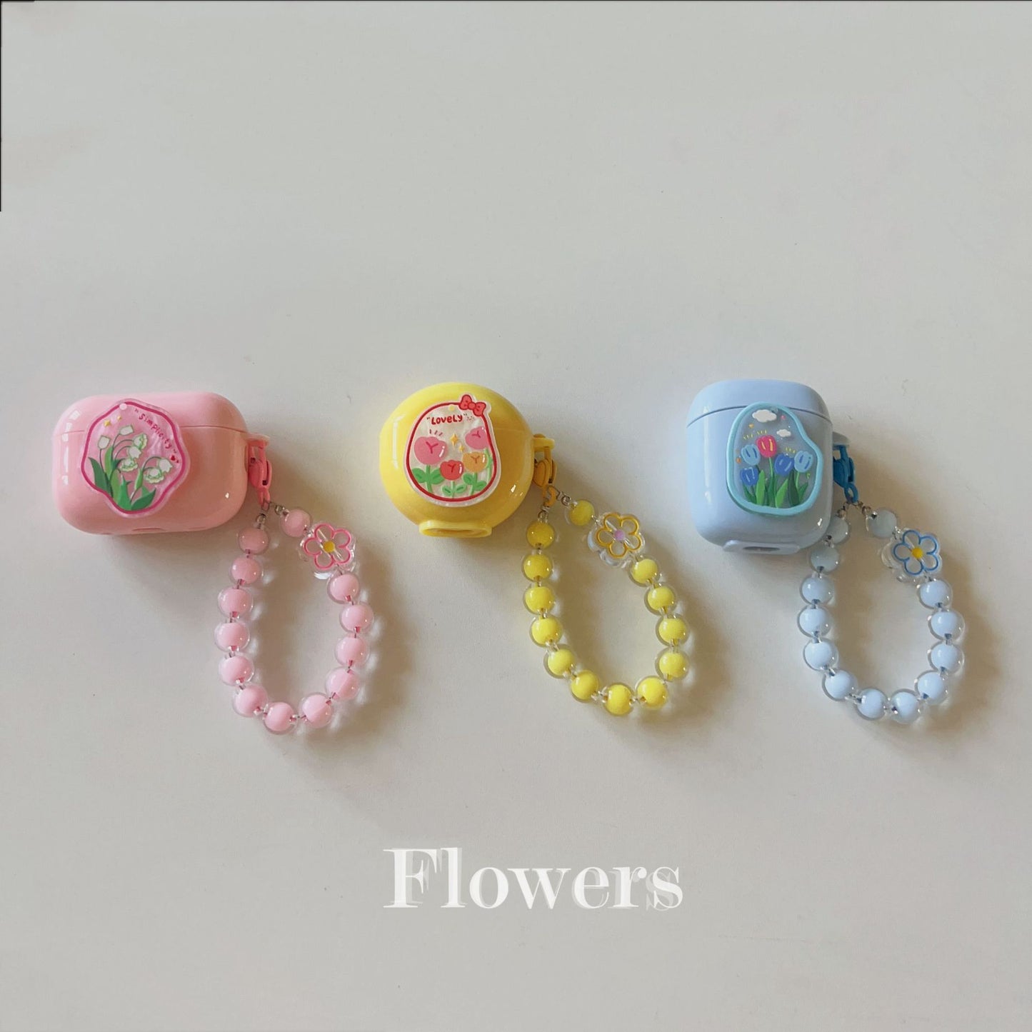 Floral patches + yellow base shell + yellow bracelet AirPods 1/2