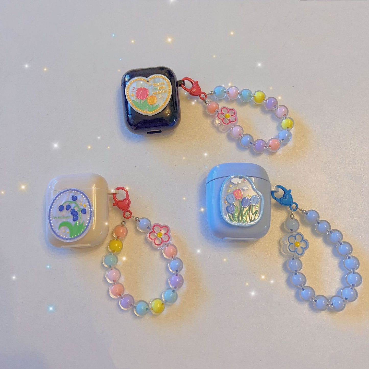 Floral patches + yellow base shell + yellow bracelet AirPods 3