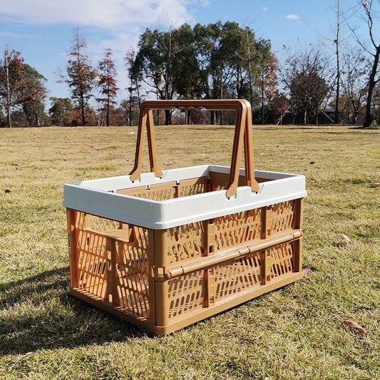 Folding picnic basket-Brown with Beige