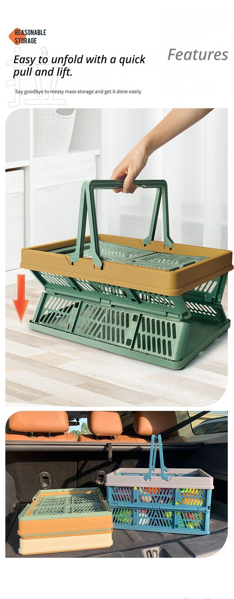 Folding picnic basket-Green with Brown