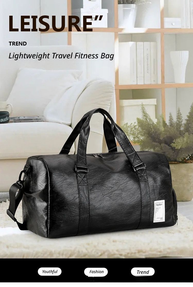 LargePULeatherTravelGymBag-Black