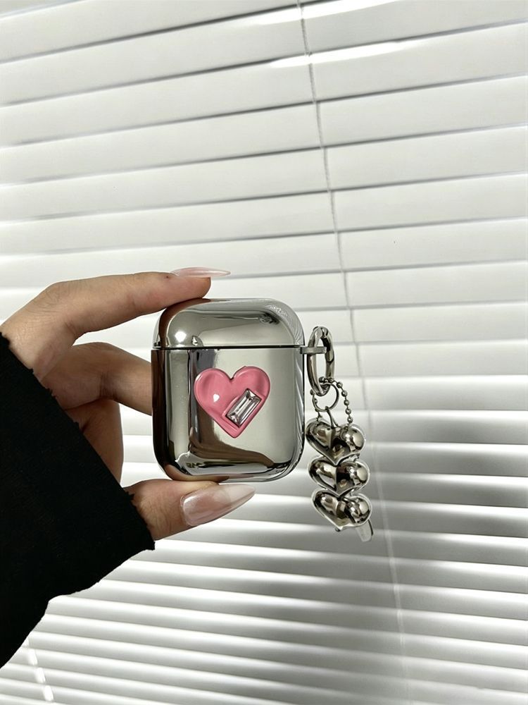 Pink Framed Heart Plated Case + 3 Heart Pendants AirPods Pro 2
