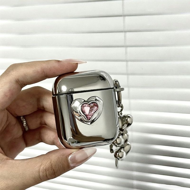 Pink Framed Heart Plated Case + 3 Heart Pendants AirPods Pro 2