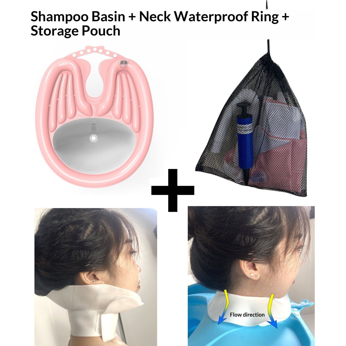 PinkHairWashingBasin+LargeShowerCap+DrainBasket
