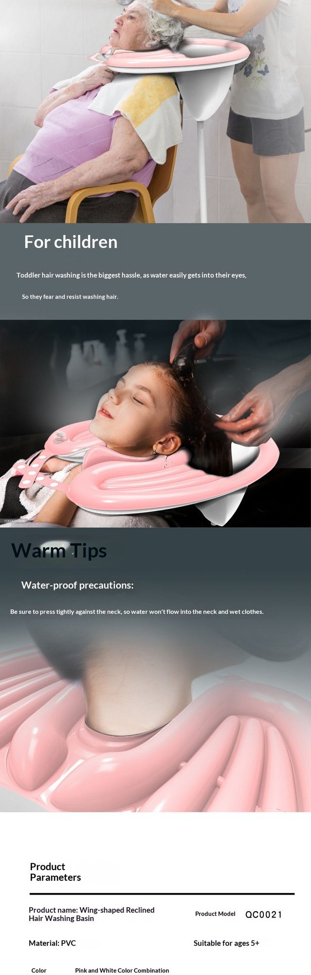 PinkHairWashingBasin+WaterproofRing+DrainBasket