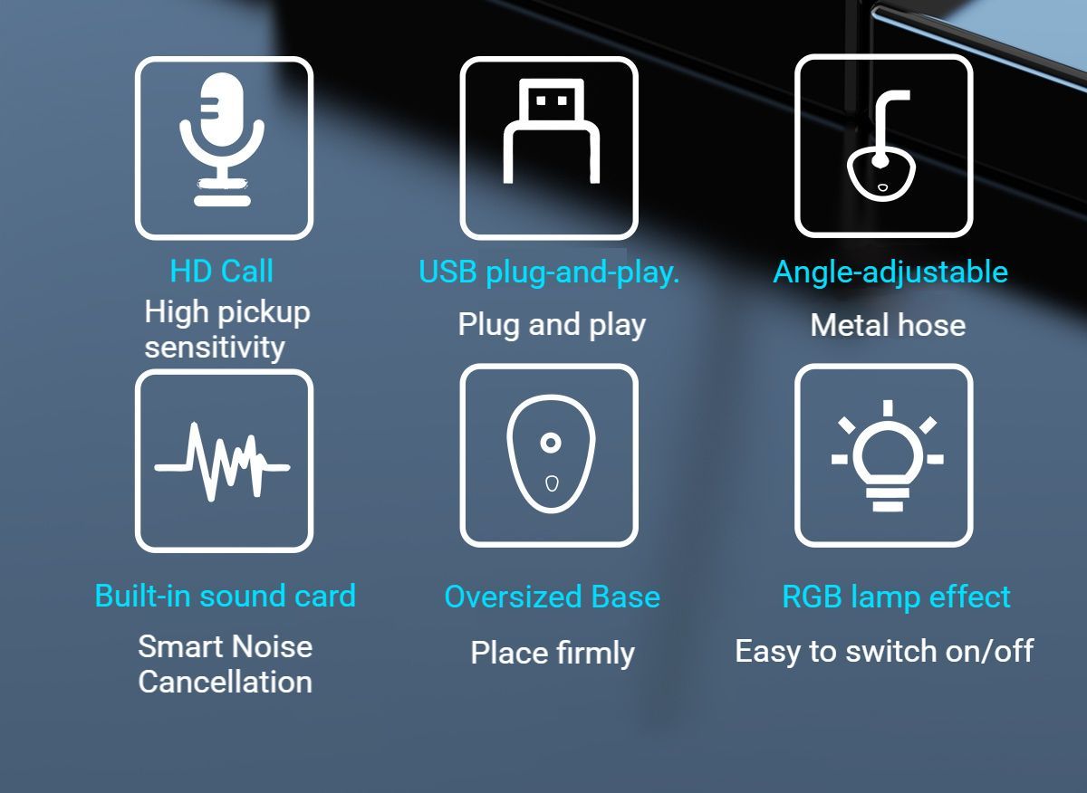 RGB Desktop Microphone 3 USB HUB Model Black