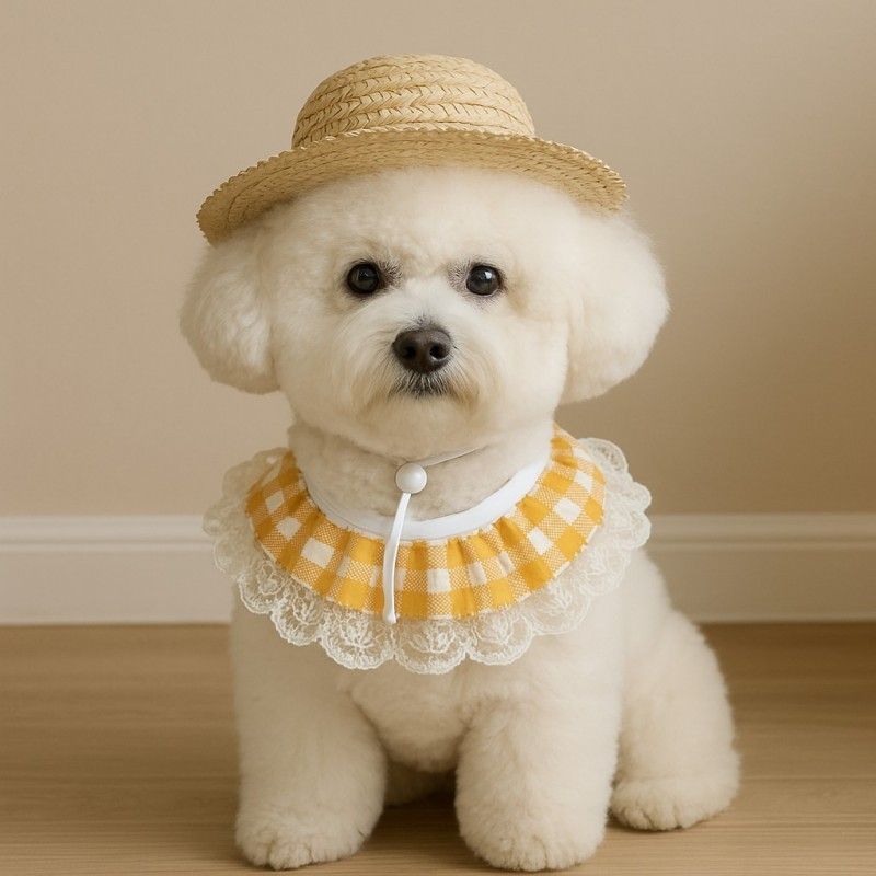 Straw Hat And Yellow Lace Bib