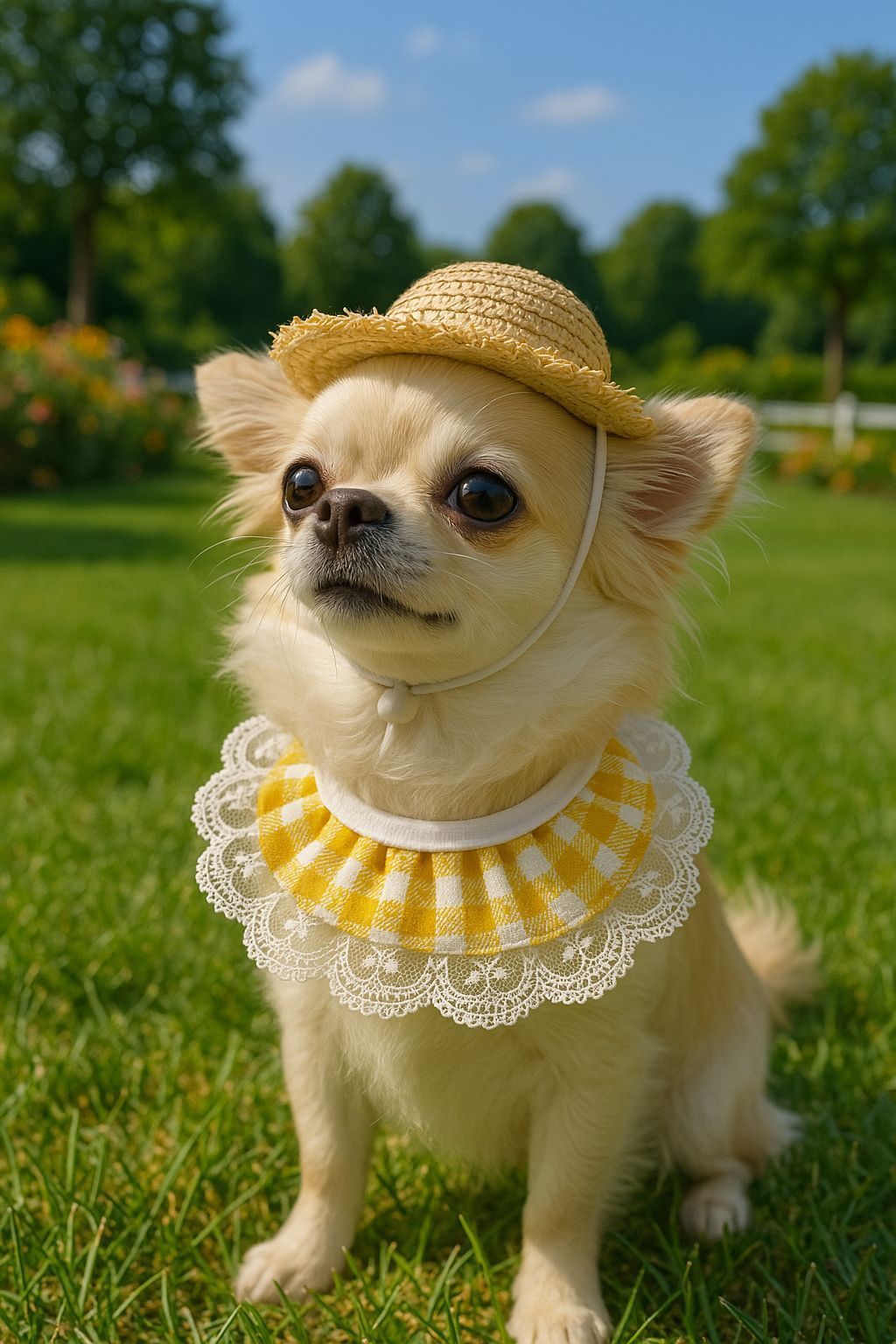 Straw Hat And Yellow Lace Bib