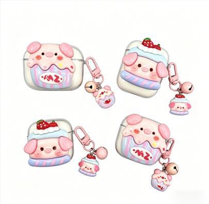 Strawberry Hat Pig Bluetooth Earphone Case + pendant AirPods 4