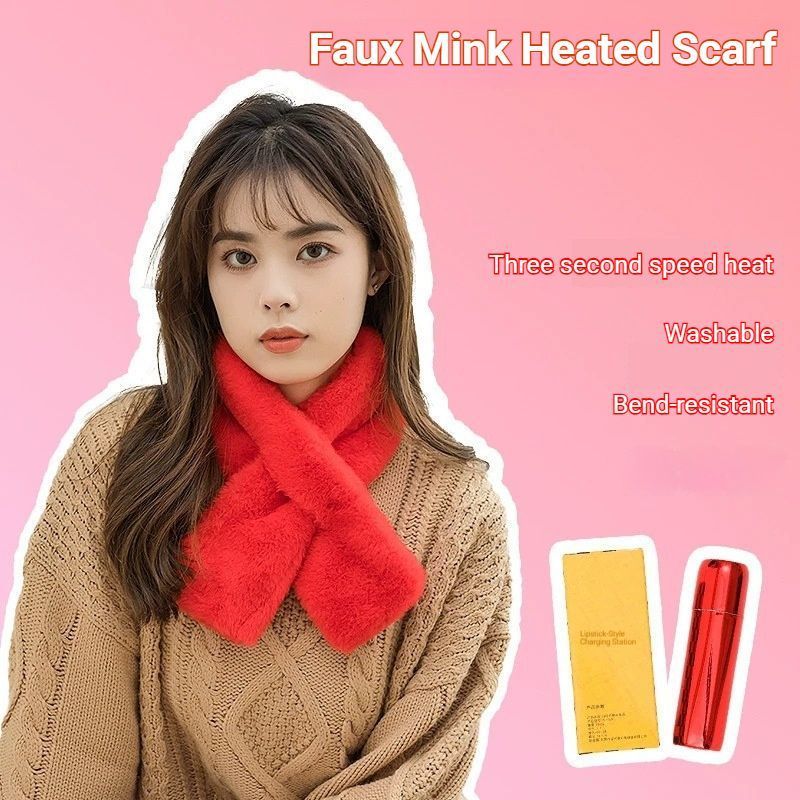 Winter Imitation Rabbit Fur USB Heated Scarf Pink