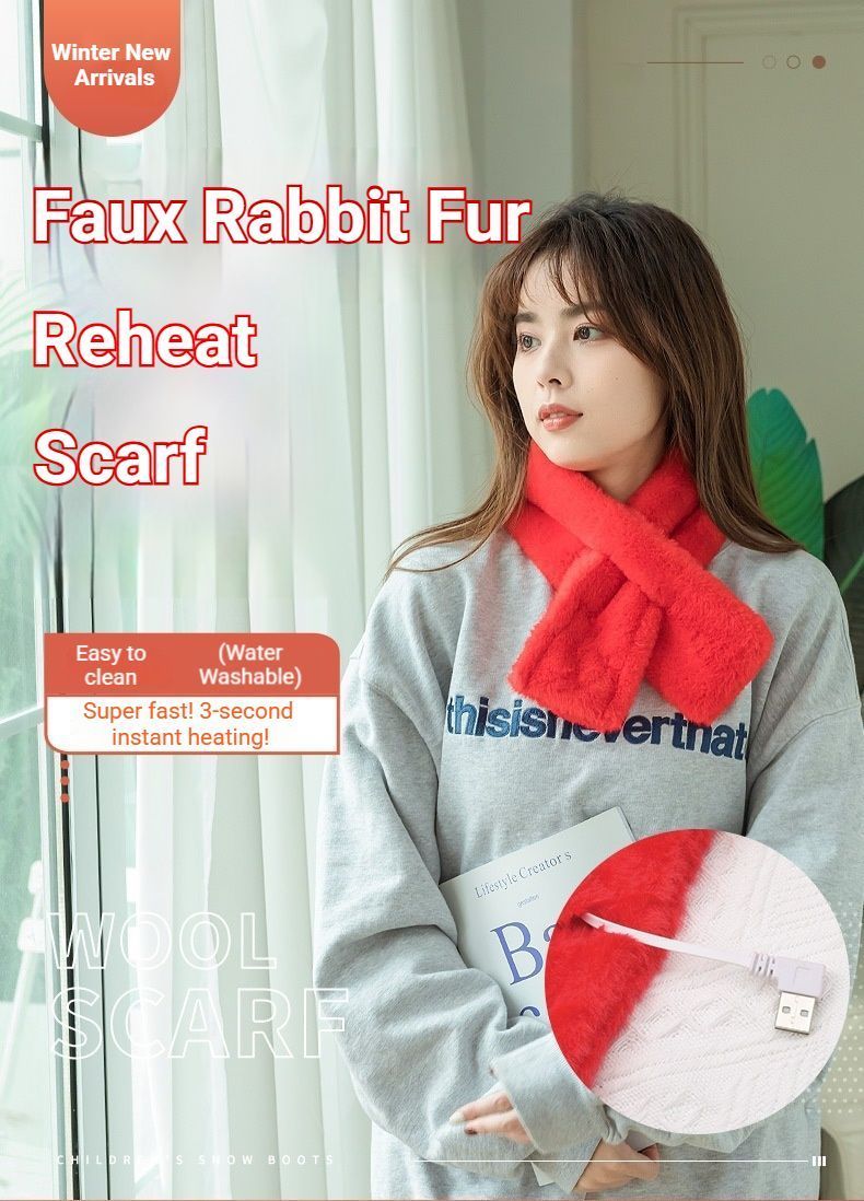 Winter Imitation Rabbit Fur USB Heated Scarf Red