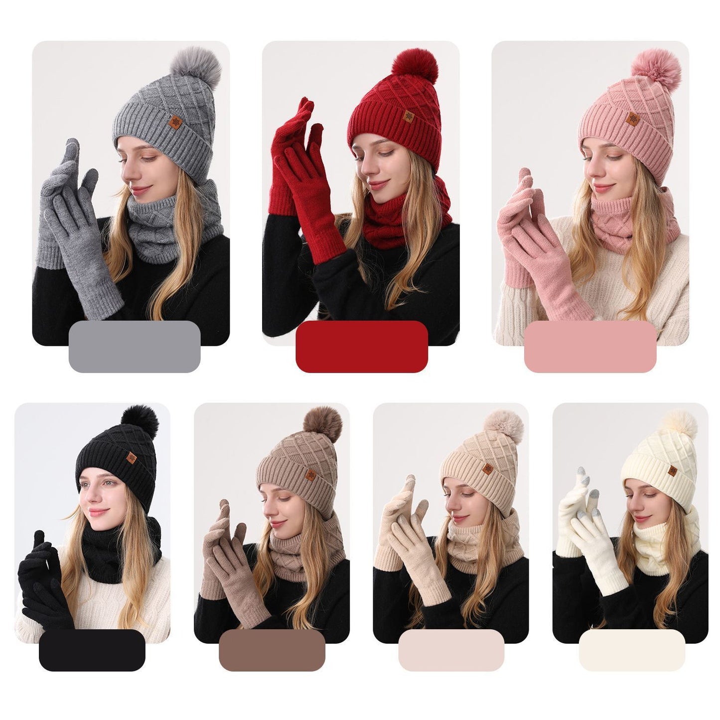 Women Khaki Argyle 3-Piece Set-Hat Scarf and Gloves