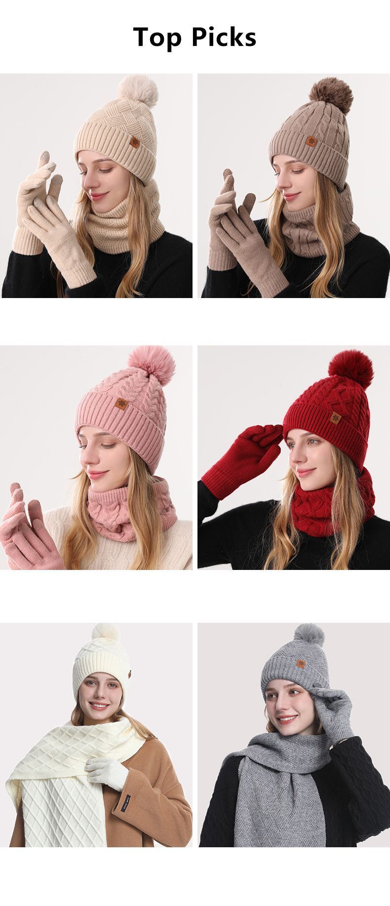 Women Pink Argyle 3-Piece Set-Hat Scarf and Gloves