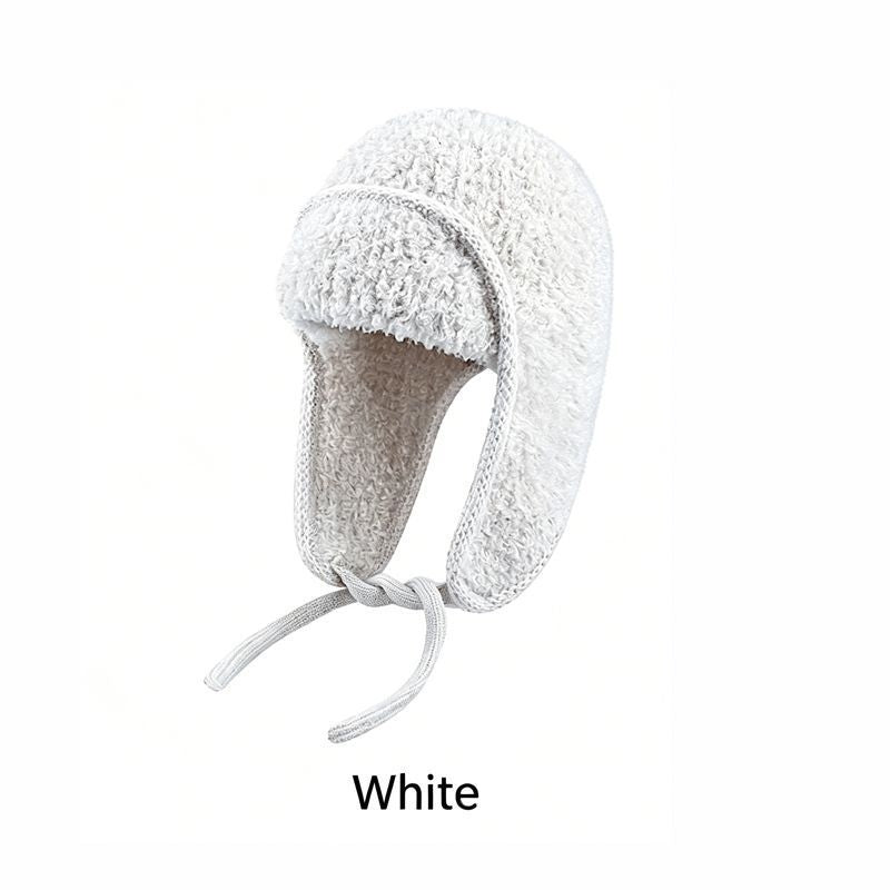 Women Sherpa Aviator Beanie - Warm Earflap Knit Hat Beige