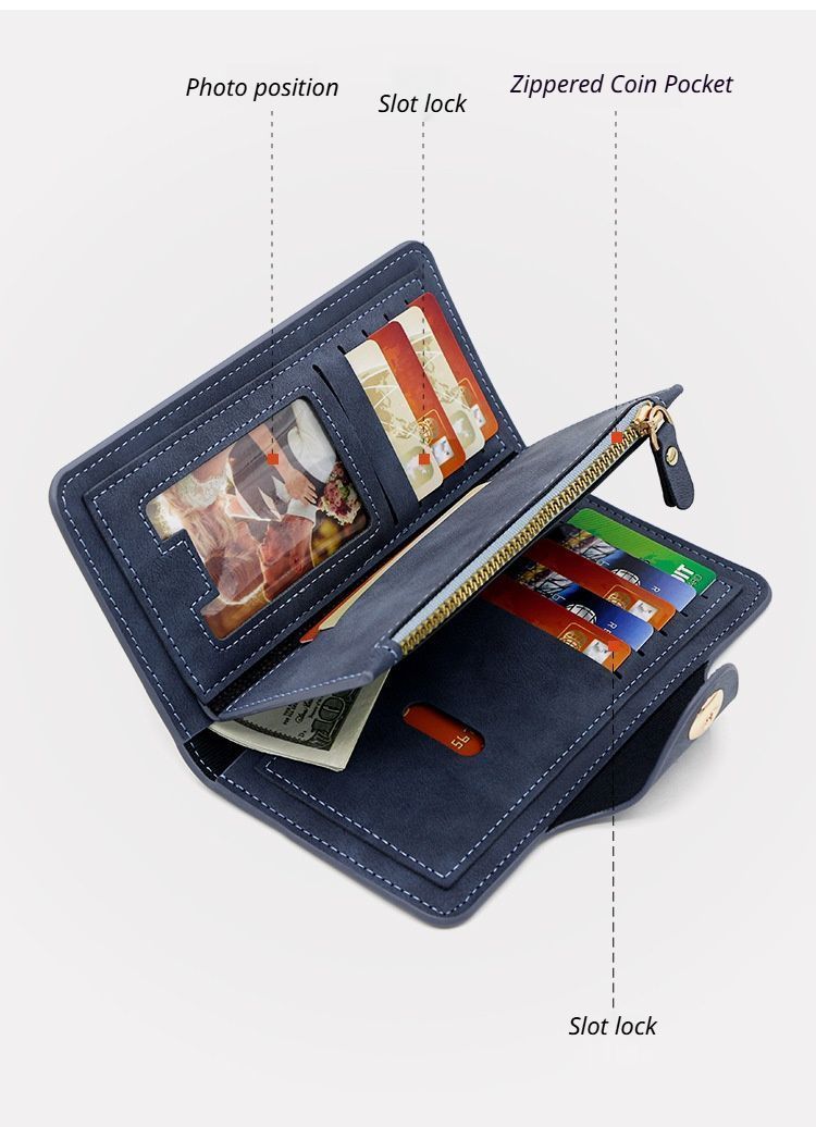 2Pcs Dark Brown Matte Long Wallet